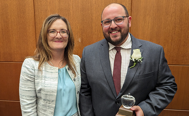 2024 Virginia Teacher of the Year, Jeffery Keller, pictured with Superintendent Lisa Coons