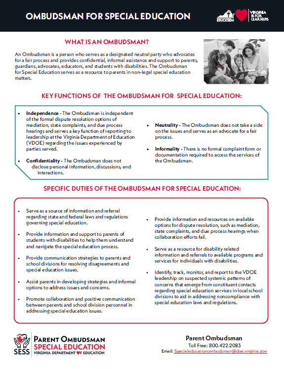 Ombudsman for Special Education flyer
