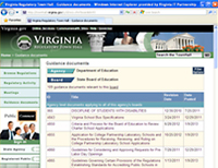Virginia Administrative Code Web page screenshot