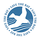 Save the Bay written around a white bird flying over blue background